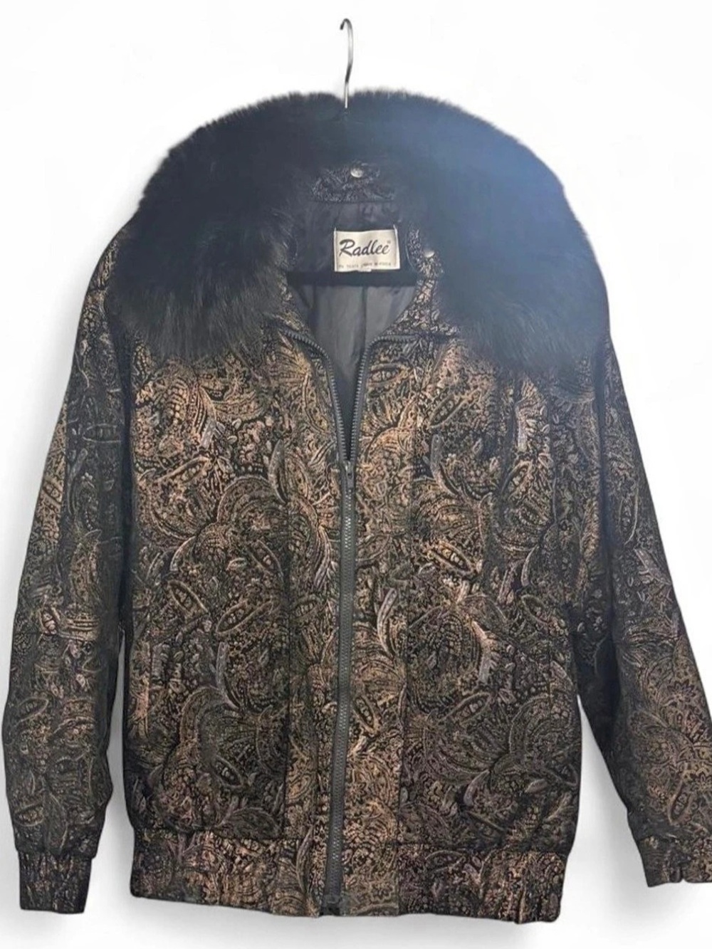 VINTAGE 80s/90s RADLEE METALLIC PAISLEY LEATHER BOMBER JACKET mobwife
